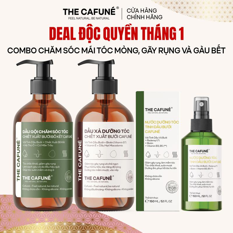 Combo Dầu Gội Bưởi Bồ Kết Dầu Xả The Cafuné 450ml Dưỡng Tóc Dầu Gội & Dầu Xả Không Chứa Paraben và Silicone