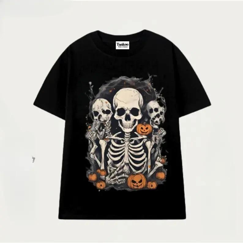 TANKOO áo thun in nam nữ chất liệu cực đẹp-Áo thun Tay ngắn In Hình HALLOWEEN BỘ XƯƠNG VÀ BÍ ĐỎ giặt bằng nước lạnh