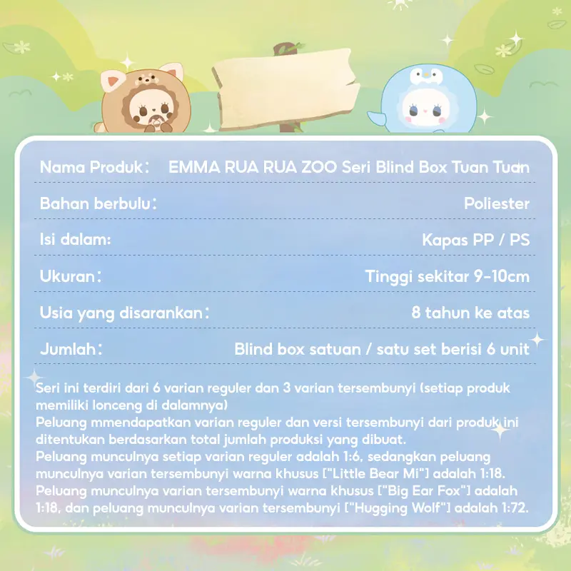 OHSOME EMMA Blind Box Gacha Set Koleksi Figure EMMA RUA RUA ZOO TUAN TUAN Plush Keychain Series (1/6) - PRODUK RANDOM 3