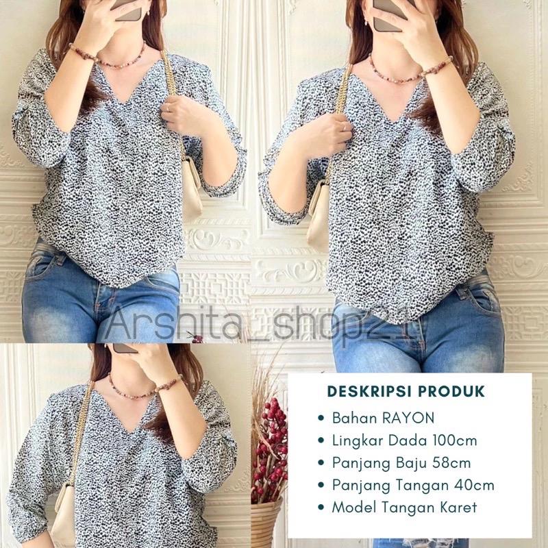 HANA [01] BLOUSE || [B01101] ATASAN WANITA TERLARIS BAHAN RAYON PREMIUM BLOUSE KEKINIAN LEHER V SIMPLE ELEGAN TANGAN 7/8 KARET MOTIF TERBARU