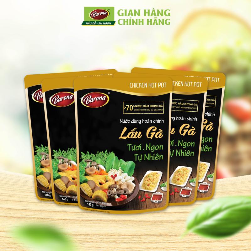 Combo 5 Gói Nước dùng Lẩu Gà Barona 140g tươi ngon chuẩn vị không cần nêm nếm