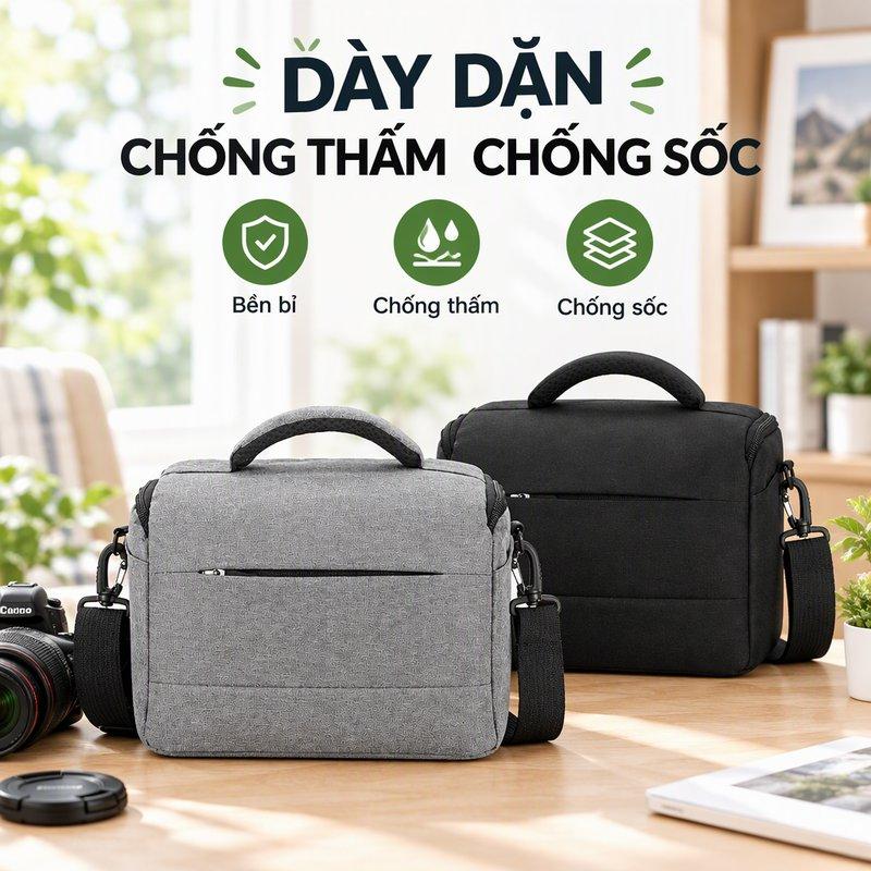 Túi Đựng Máy Ảnh SLR Túi Máy Ảnh Đeo Vai Chuyên Nghiệp Dày Dặn Chống Thấm Chống Sốc Vải Cao Cấp Vách Ngăn Tháo Rời Tiện Lợi Khoá Kéo Trơn Nhẹ Kích Thước Bên Trong 20*11*14cm
