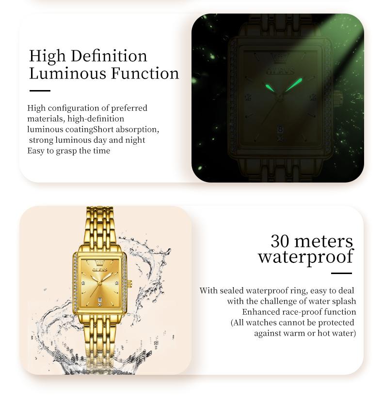 Product Introduction of OLEVS Watch For Woman Waterproof Original Stainless Steel Strap Gold White Green Blue Black 9995 1