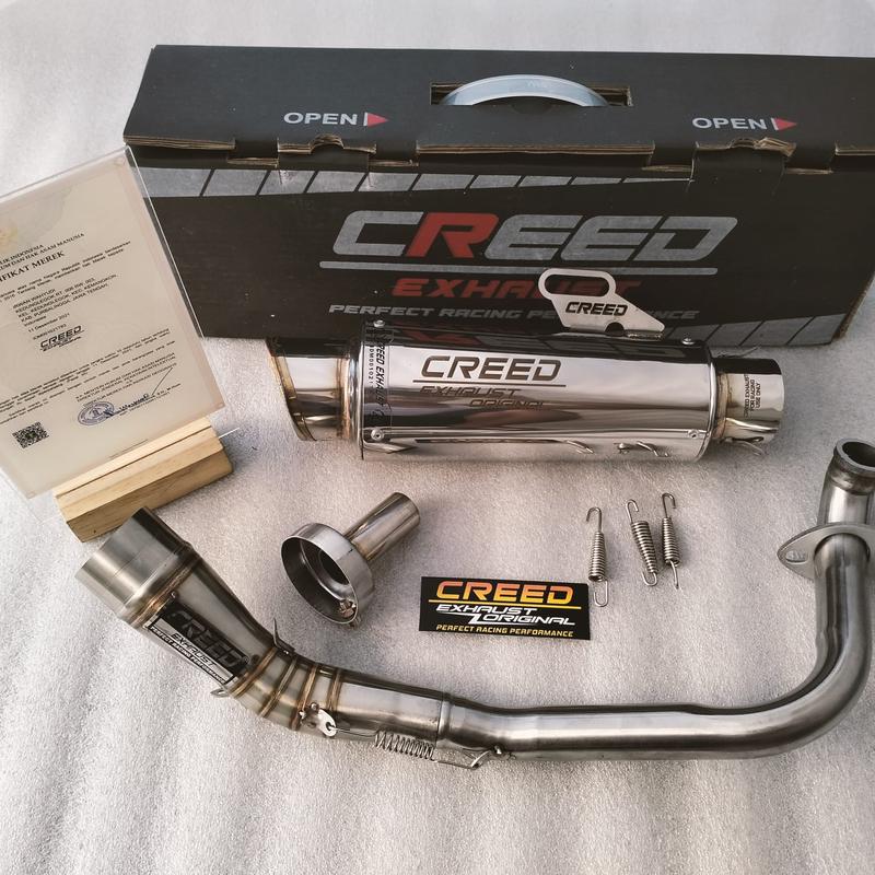 Knalpot Racing Creed Exhaust Full System Suara NGEBAS Gahar N Max New/Old Vario 110/125/150/160 Pcx 150/160 Aerox Lama/New Beat Karbu/Fi Lama Scoopy Lama/New Lexi Adv 150/160 Mio Sporty/J/M3 Fino 125Soul Gt Karbu/Injeksi Scoopy Lama/New Genio Fazzio 1