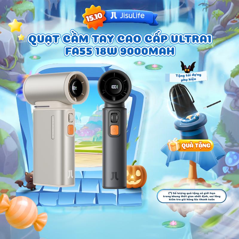 Quạt Cầm Tay Cao Cấp JISULIFE Ultra1 FA55 18W 9000mAh Sạc Nhanh - Đèn LED Hiển Thị Pin - Sử Dụng Lên Đến 15H Bảo Hành Chính Hãng