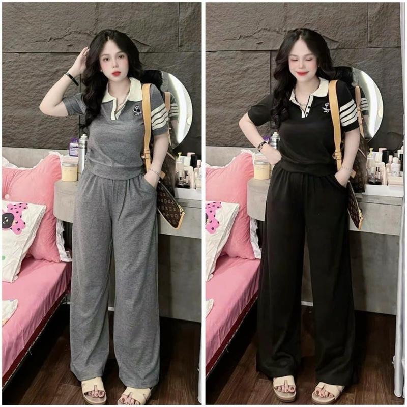  SET Đồ Bộ Nữ Cổ Trụ Cá Tính + Quần Ống Rộng Mặc Nhà Dạo Phố. 
