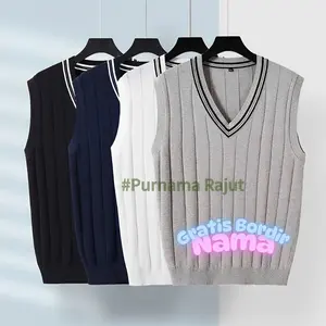 Gratis bordir nama Rompi rajut atasan pria wanita premium baju rajut outerwear Hitam Sweater Casual Keren Tebal