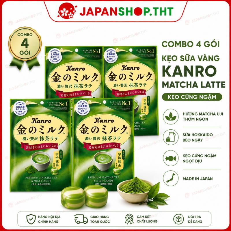 TOP Combo 4 gói Kẹo Sữa Trà Xanh Matcha Kanro 61g