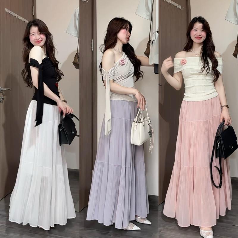 Chân Váy Xếp Ly Dáng Dài Xoè 3 Tầng Freesize QC