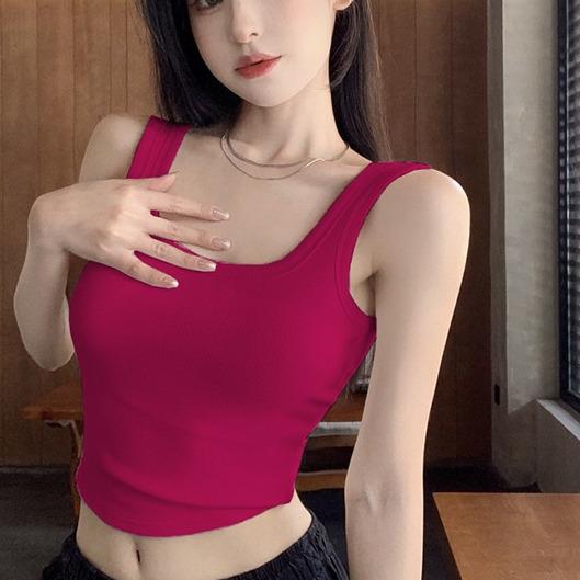 1/2pcs Pack Vest Women's Summer Backless Camisole Hot Girl Street style Tank Top With Chest Pad slim-fitting square neck vest 7