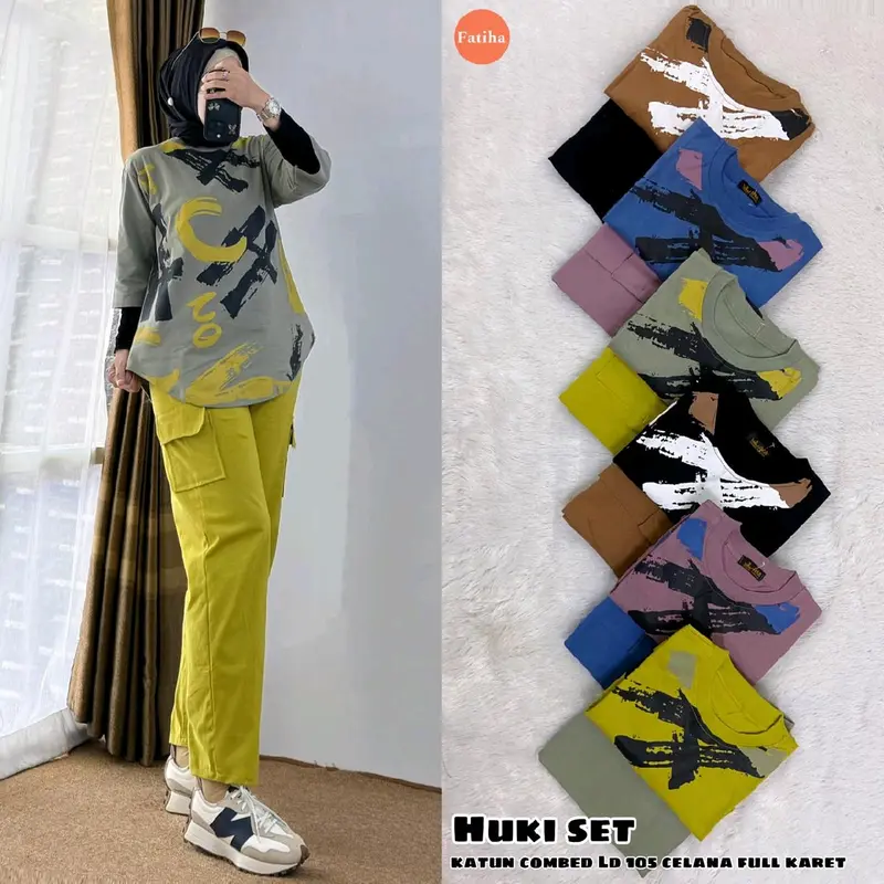 Huki set by Fatiha//setelan//wanita//atasan+celana//combed//Agustus 5