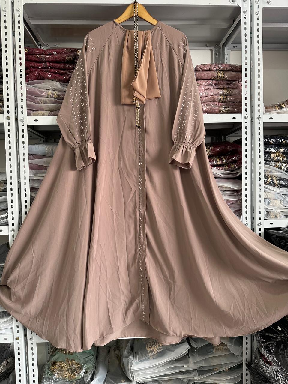 Abaya premium set kerudung pasmina ceruty gamis abaya dubai jet black wolpich wolpis resleting full bisa jadi outer terbaru