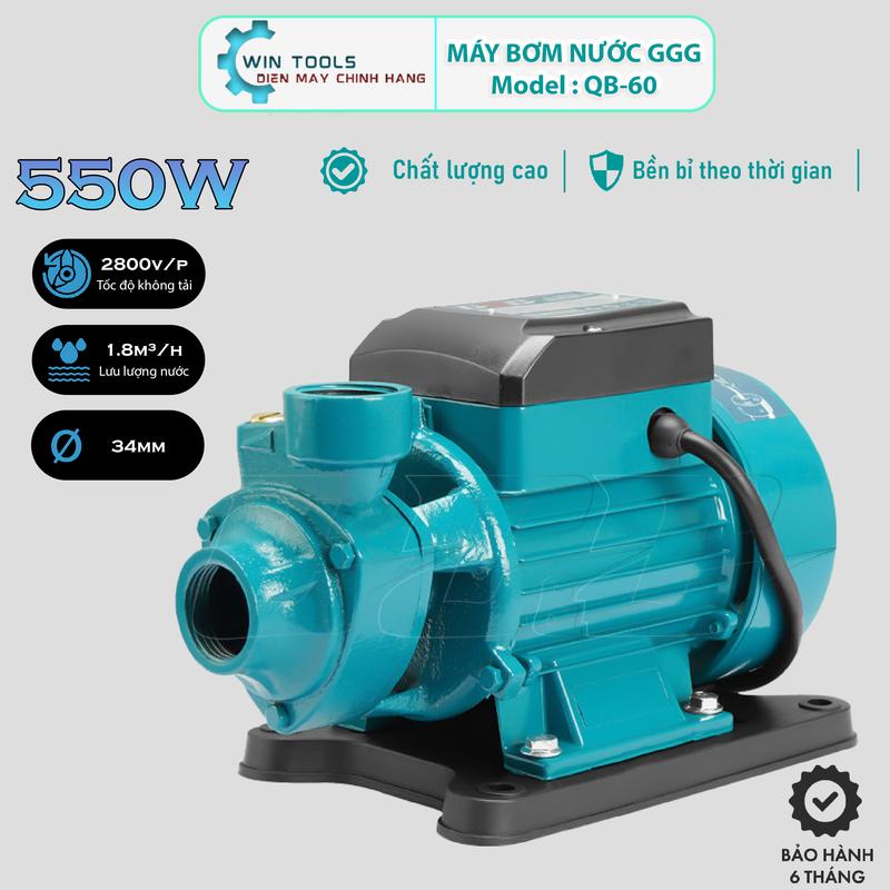 MÁY BƠM NƯỚC[ GGG ] G-QB60, MÁY BƠM NƯỚC TỰ MỒI, MÁY BƠM TĂNG ÁP, CÔNG SUẤT CAO, LÕI ĐỒNG, LƯU LƯỢNG 1,8m3/h