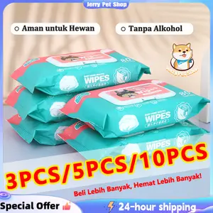 Tisu Basah Hewan Peliharaan Aman Tanpa Alkohol 80 Lembar - Tisu Basah Kucing Anjing 3/5/10 PCS