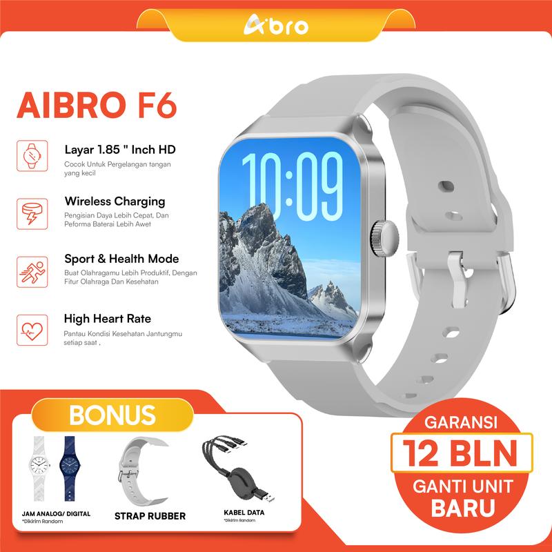 [ BONUS JAM TANGAN DIGITAL & KABEL DATA ] Smartwatch Running sport Aibro F6 Jam Tangan Pintar F6 Olahraga Sport Layar 1.85 Inch Full HD IPS IPX67 Water Resistance Bluetooth Call Rubber Sporty Wireless 1