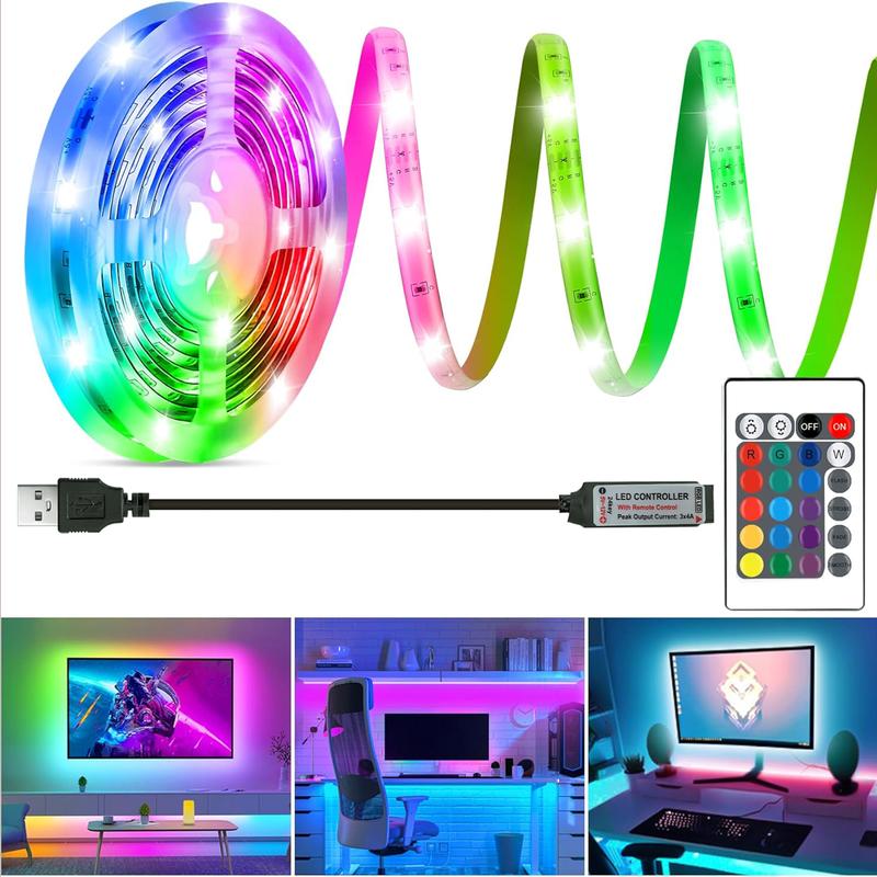 Dải Đèn LED 5050 RGB 5V USB Chiếu Sáng Nền Trang Trí Băng Dính Đèn Ngủ Cho Giáng Sinh Tiệc Tùng Phòng Ngủ Kèm Điều Khiển Từ Xa 24 Phím RGB