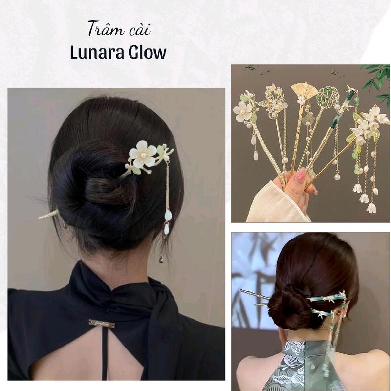 Trâm Cài Tóc Nữ Cổ Trang - Lunara Glow, Phong Cách Trung Hoa, Thủ Công Đính Ngọc, Hoa
