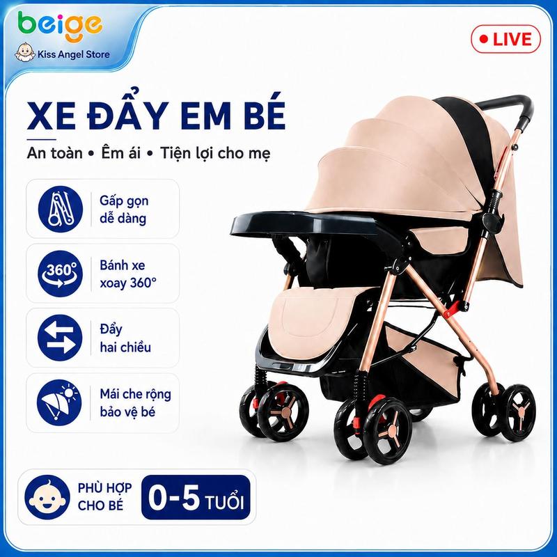 BEIGE Xe đẩy cho bé, xe đẩy thế cho bé kèm bàn ăn dặm,gấp gọn, Thích hợp cho mẹ…