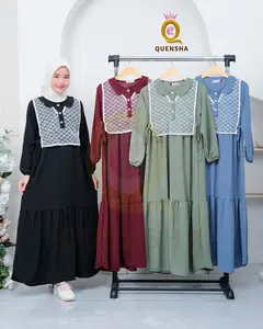 Baju gamis set rompi brukat anak perempuan umur 6-8 thn 9-11 thn dan 12-14 Tahun pakaian muslim anak warna denim hitam burgundy sage Dress Cewek Tanggung Lebaran Crinkle Panjang