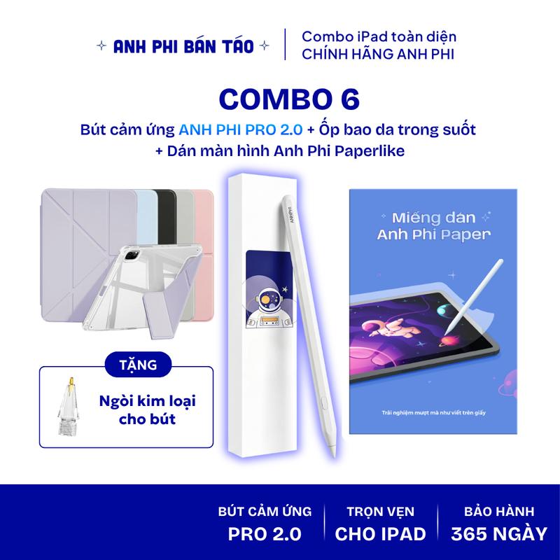 Combo Ốp Bao Da Trong Suốt + Dán Paperlike và Bút Anh Phi Pencil Pro