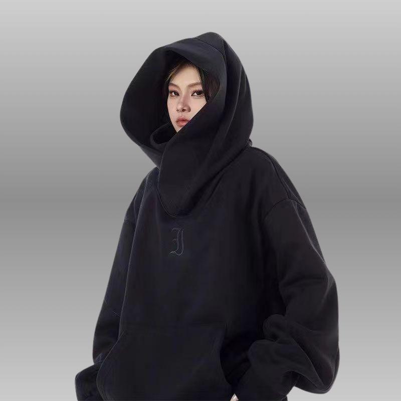 Áo Hoodie Cổ Cao hoodie Ninja Thêu Nổi Phong Cách Mạnh Mẽ 2024 Nam Dài Tay Đen - Nhung Menswear Tay Dài Shirt