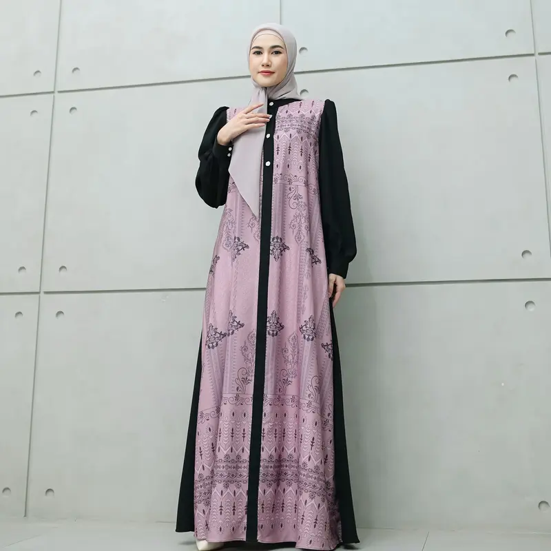 Aisyalina Id Sheena Dress Series 4 Tanpa Hijab Bahan Sutra Haniya Motif Printing Gamis Wanita Elegan 1