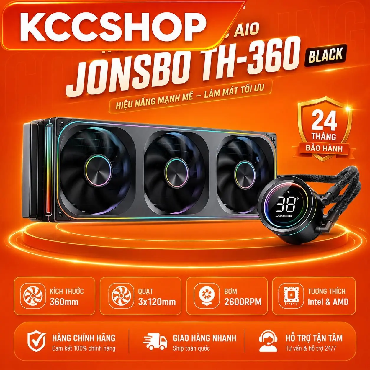 Tản nhiệt nước AIO Jonsbo TH-360 ARGB Blackl, White (LCD hiển thị nhiệt độ) - Bảo Hành 24 Tháng