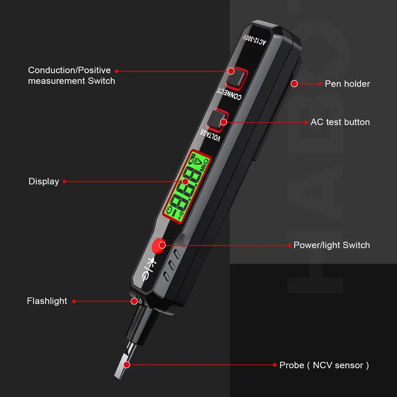 HABOTEST HT89 Pen Type AC Voltage Detector NCV 12~300V Voltage Tester For Live/Null Wire With Flashlight LCD Display Breakpoint Finder 1