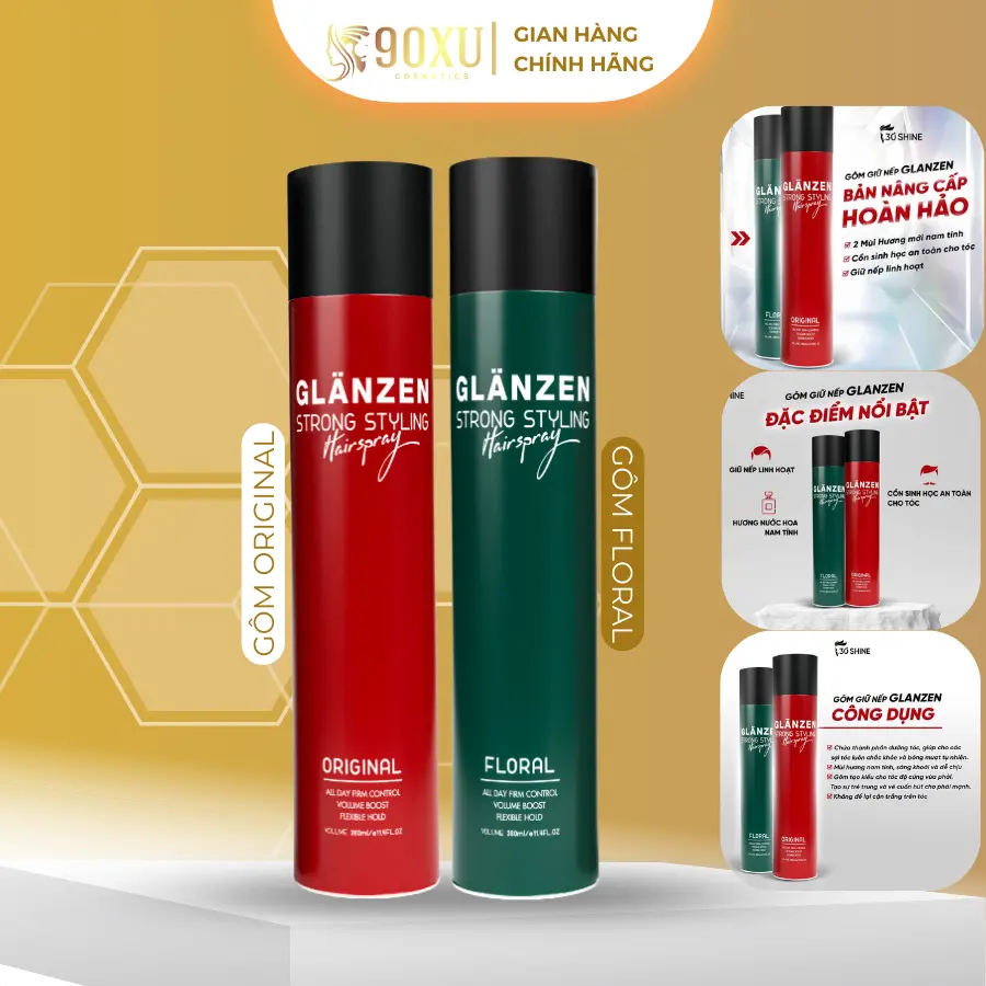 Gôm Xịt Giữ Nếp Tóc Glanzen phân phối chính hãng giữ nếp tạo kiểu tóc đỉnh cao 380ml
