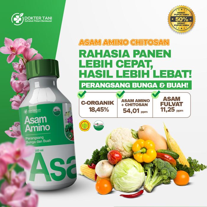 Gambar Dokter Tani - Pupuk Asam Amino Cair 500 ml | Pemacu Pertumbuhan dan Pelebat Bunga & Buah | Membantu Memulihkan Tanaman dari Stres akibat Biotik dan Abiotik dari Dokter Tani ID Kab. Klaten Tokopedia