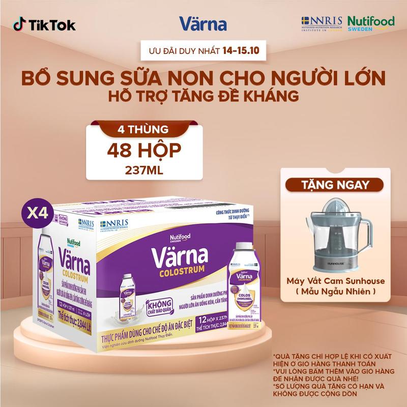 [Live] Combo 4 thùng 12 Sữa Bột Pha Sẵn Varna Colostrum - Bổ Sung Sữa Non Hỗ Trợ Tăng Đề Kháng Nhanh (48 hộp x 237ml)