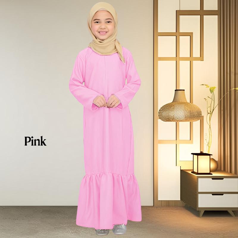 Raya Muslimah Budak Jubah Dresses for kids with a Twist :Fashion Delight for Young Hearts Clothing Costume Dusty Pink 3