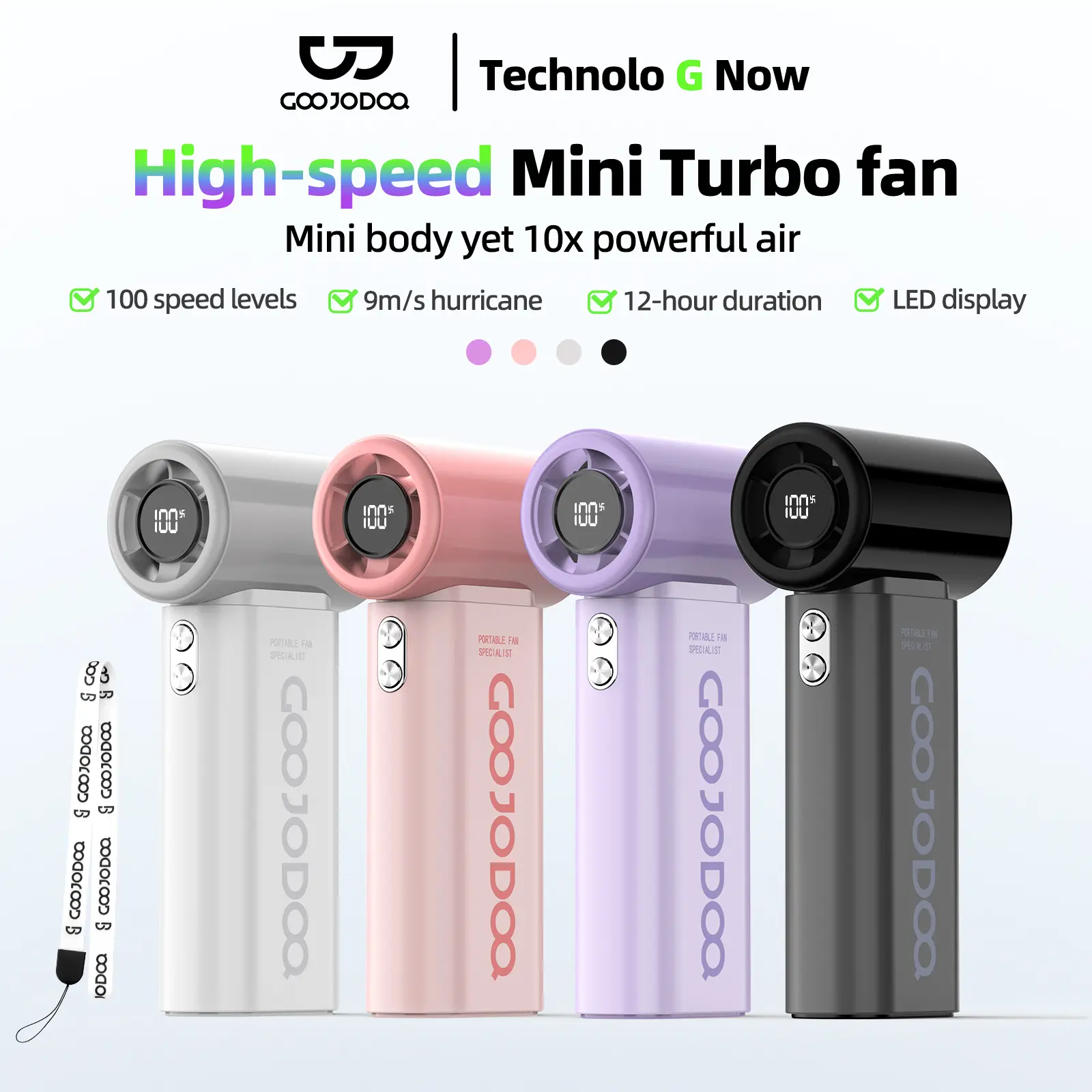 【SGP】GOOJODOQ 4000mAh Portable Super High Speed Turbo Fan |Adjustment With LED Display Max Wind Speed 9m/s l Handheld Mini FanKipas Kecil 100-level Speed Regulation