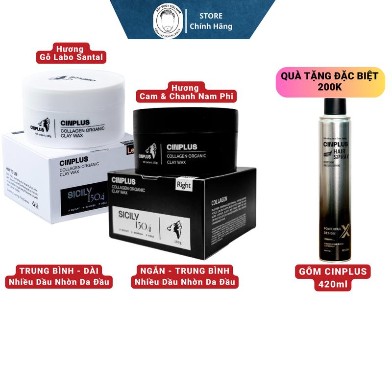  Sáp vuốt tóc nam Cin Plus Clay Wax Sicily 1504 Left Màu Trắng Right Đen 100gr Hút Dầu Dưỡng Tóc Chăm Sóc Tóc 