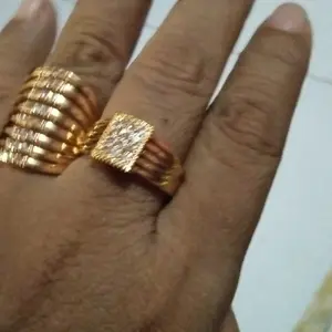 Cincin koin logam motif kotak lapis emas 24k anti karat