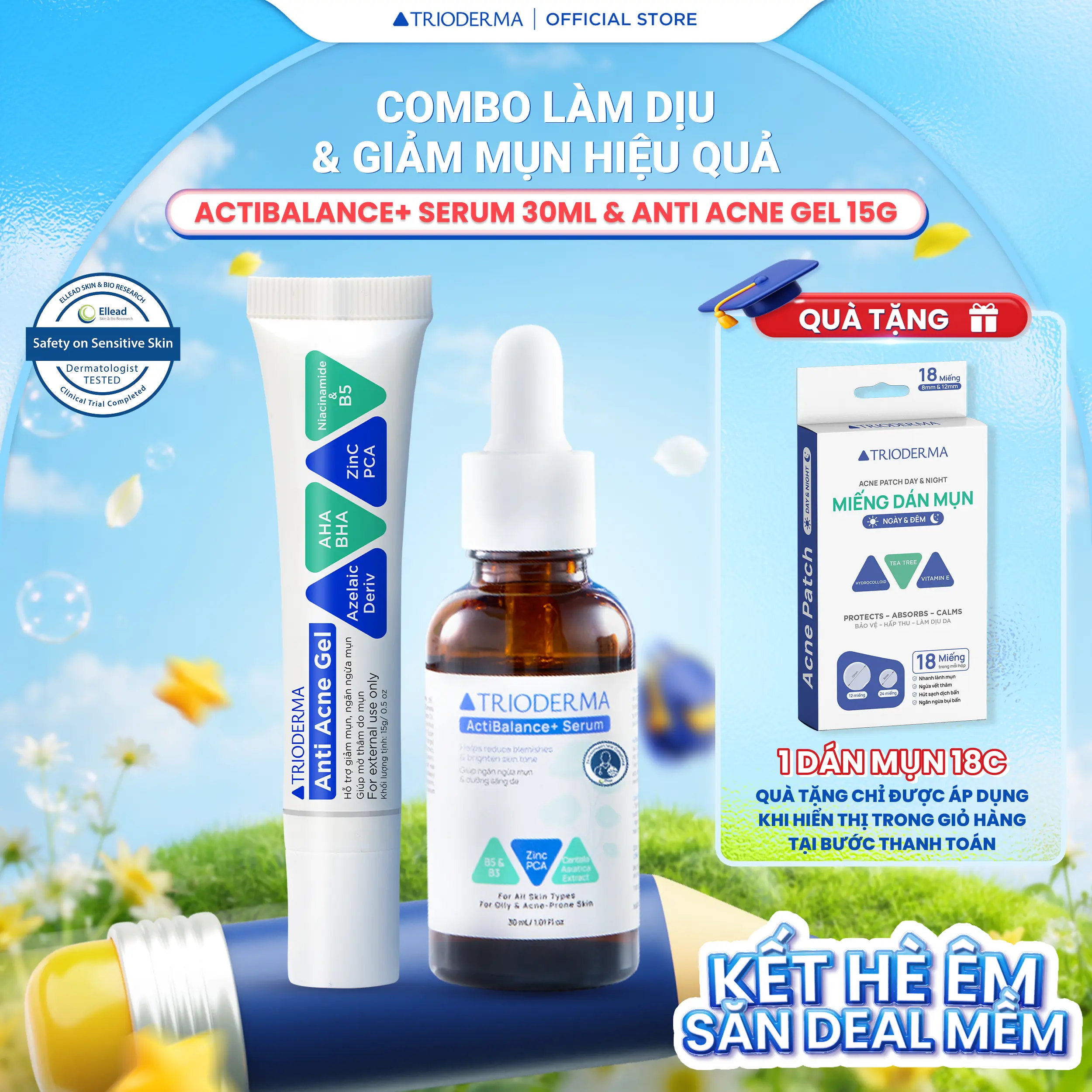 Combo chăm sóc & giảm mụn hiệu quả Trioderma ActiBalance+ Serum 30ml & Anti Acne Gel 15g