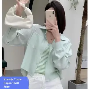Kemeja Crope Polos Bahan Rayon Twill Atasan Wanita Katun Oversize Baju Cewek Dewasa Casual Kancing Kerah