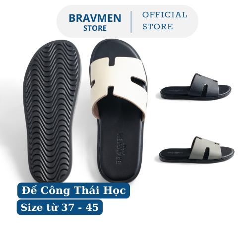  Dép da nam Công Thái Học Bravmen đế trắng thủ công độc đáo thiết kế chữ H chính hãng dáng mảnh K13 