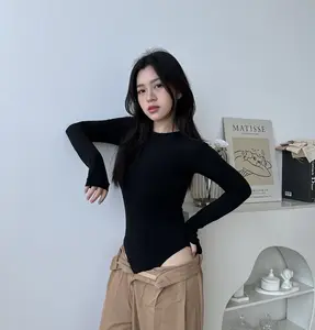 SomethingSweet - Ashley Bodysuit Wanita l Atasan Wanita l Bodysuit Basic Lengan Panjang l Leher Bulat Wanita l Hijab Friendly l Kaos Spandex Long Sleeve Polos