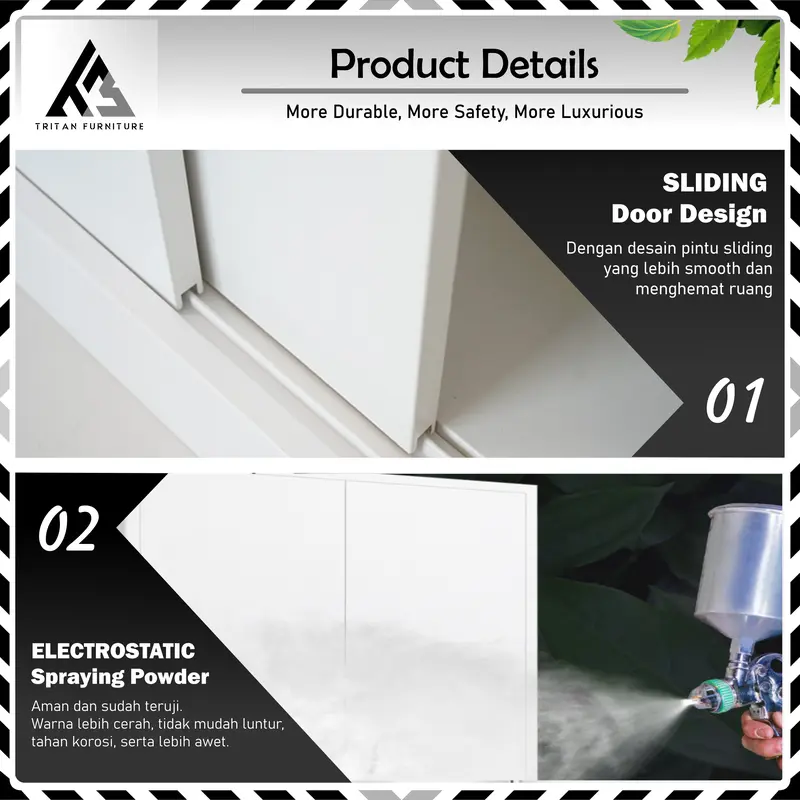 LPB TRITAN 3PK - Lemari Pakaian Besi 3 Pintu Sliding Tritan Furniture 3