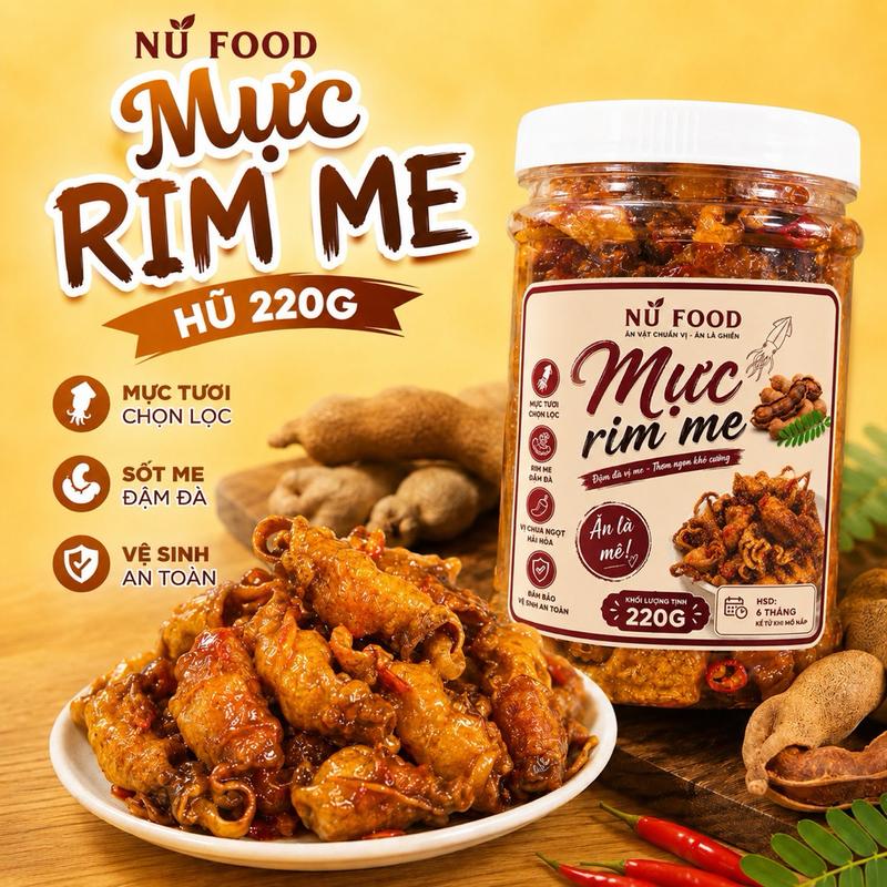 Chính hãng Mực Rim Me Hũ 220g - Mực Tươi Chọn Lọc Sốt Me Đậm Đà