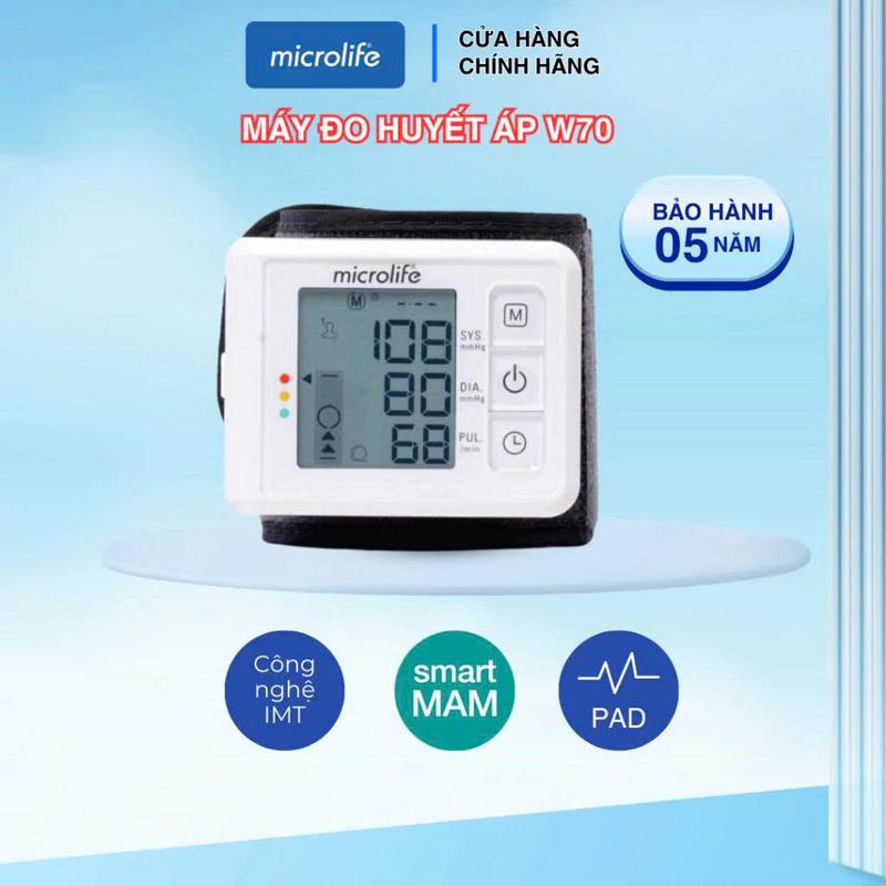 Máy đo huyết áp cổ tay Microlife W70 có khả năng cảm biến vị trí đặt máy đo huyết áp ngang tim