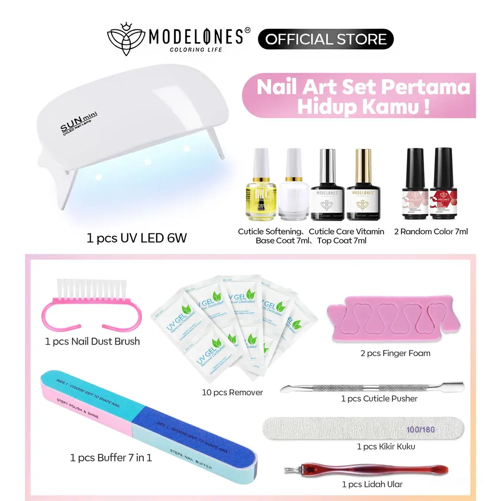 【2026 Hot Sale】Modelones Paket Nailart pro unyu unyu untuk pemula / setkumplit nailart Kuku 7ml Kutek Gel warna Random 2pcs