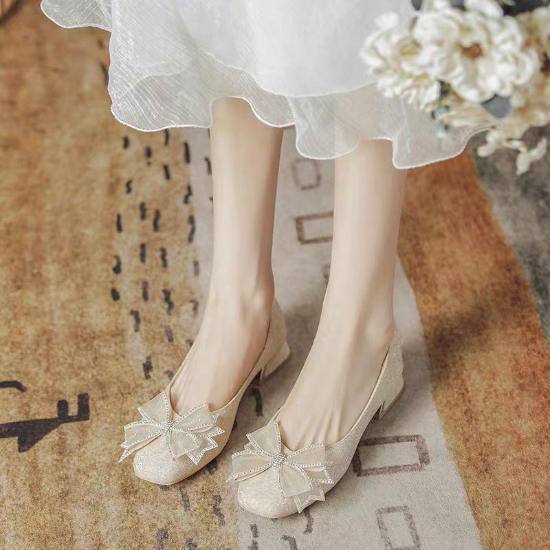 Product Introduction of Pumps women thick heels engagement shoes new evening style gentle all-season low heels daily wear bridesmaid shoes 2022 Girl Footwear 16