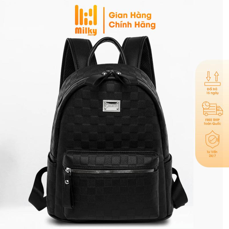 Balo Da Đi Học Milky Balô Da Thời Trang Nam Nữ Cặp Da Pu Cao Cấp Cặp Học Sinh Balo Đựng Laptop 14 Inh