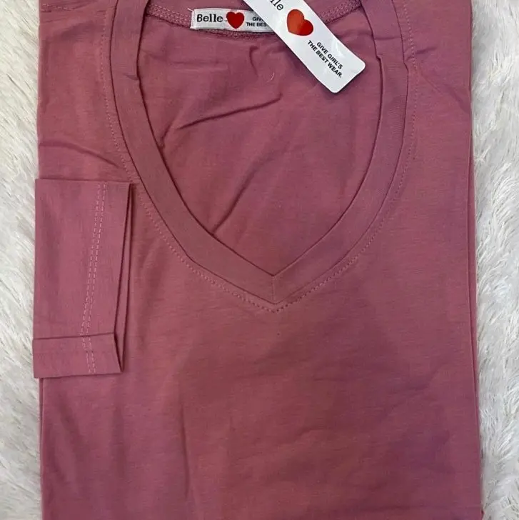 Kaos  Lengan Panjang kerah V ORI BELLE Atasan Wanita Polos Nyaman 2