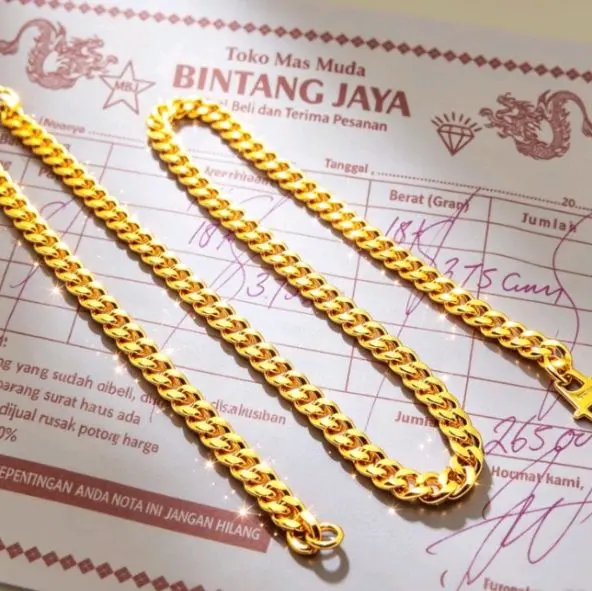 Kalung Rantai Pria Emas Muda 3,75gr Anti Luntur free surat dari toko best seller