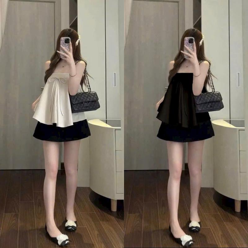 BIGSIZE HIẾU HIẾU 55-95KG - Set thời trang nữ Áo 2 dây babydoll dễ thương + Chân váy ngắn S678