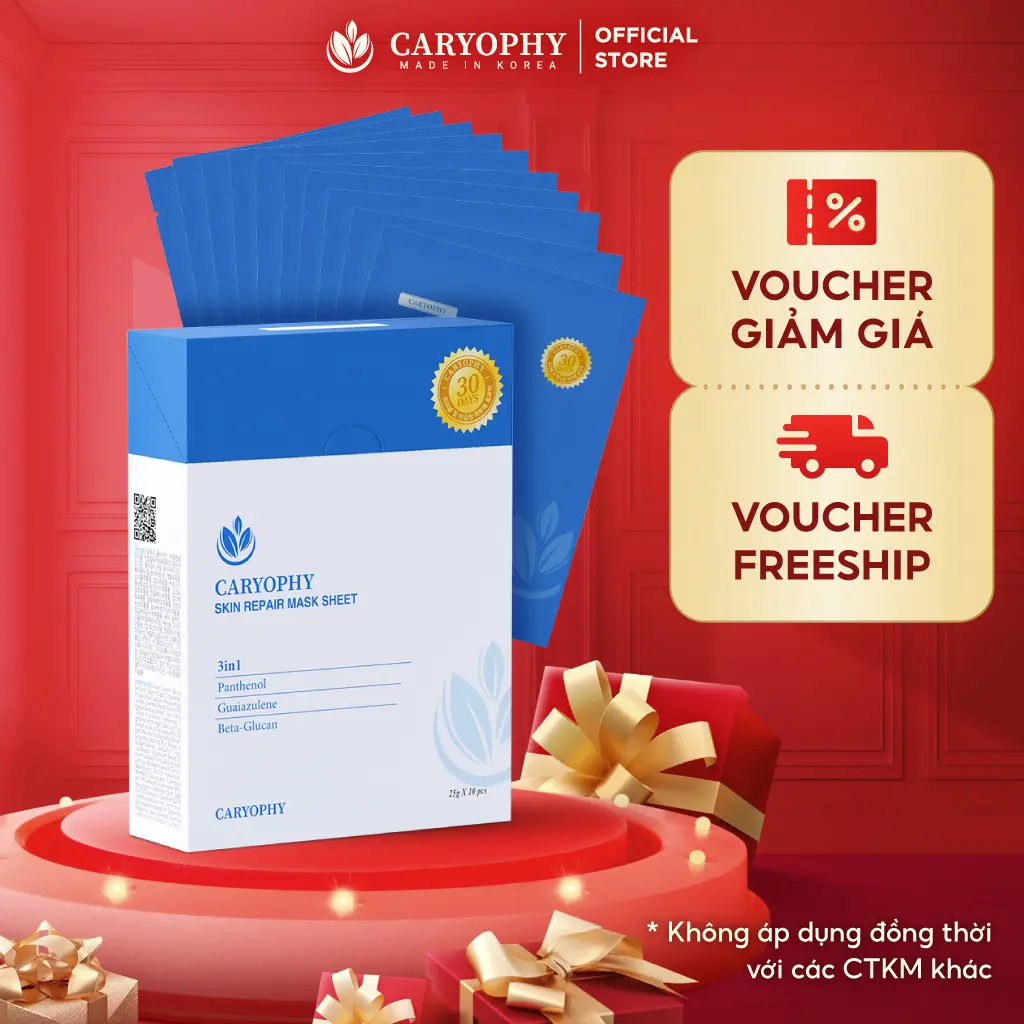 Hộp 10 miếng mặt nạ phục hồi da Caryophy 25gx10 (Caryophy Skin Repair Mask Sheet 25g x 10)