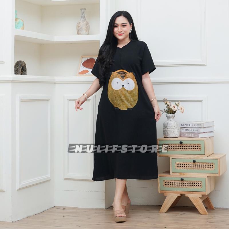 Daster Karakter Longdress Sablon Crinkle Airflow Busui Nyaman Panjang Kantong 1